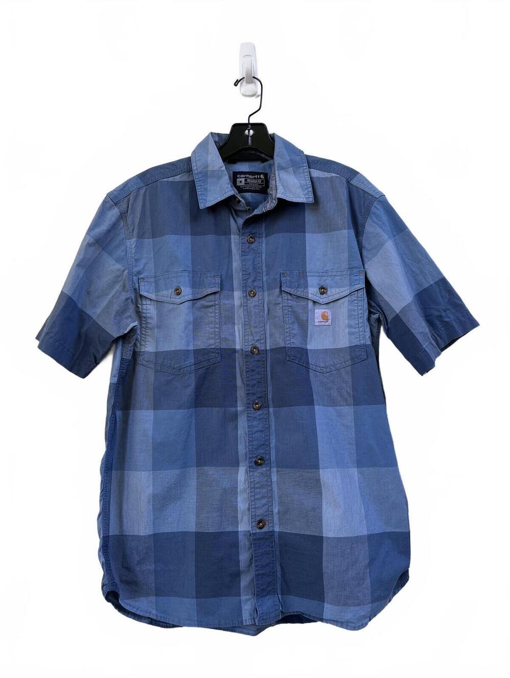 Carhartt Relaxed Fit Blue Plaid Short Sleeve Button Front Shirt Men's Medium
